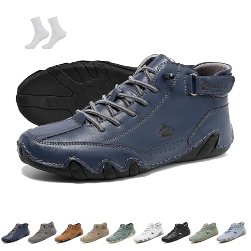 Herren Damen Italienische Handarbeit High Top Slip-On-Stiefel Beck Schuhe Rutschfeste, leichte, atmungsaktive Chukka-Stiefel Lässige Barfuß-Sneaker for Wandern und Autofahren(Blau,47 EU) von LOVEWLVNCL