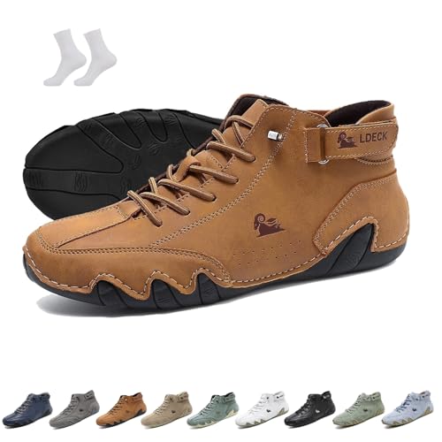 Herren Damen Italienische Handarbeit High Top Slip-On-Stiefel Beck Schuhe Rutschfeste, leichte, atmungsaktive Chukka-Stiefel Lässige Barfuß-Sneaker for Wandern und Autofahren(Brown,37 EU) von LOVEWLVNCL
