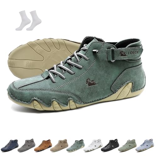 Herren Damen Italienische Handarbeit High Top Slip-On-Stiefel Beck Schuhe Rutschfeste, leichte, atmungsaktive Chukka-Stiefel Lässige Barfuß-Sneaker for Wandern und Autofahren(Grün,47 EU) von LOVEWLVNCL