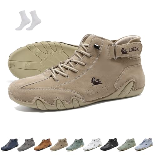 Herren Damen Italienische Handarbeit High Top Slip-On-Stiefel Beck Schuhe Rutschfeste, leichte, atmungsaktive Chukka-Stiefel Lässige Barfuß-Sneaker for Wandern und Autofahren(Khaki,48 EU) von LOVEWLVNCL