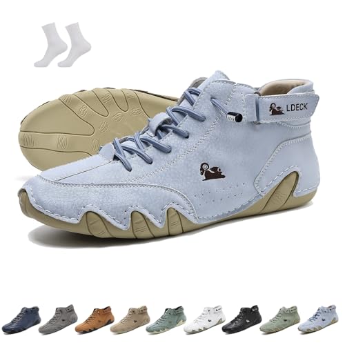 Herren Damen Italienische Handarbeit High Top Slip-On-Stiefel Beck Schuhe Rutschfeste, leichte, atmungsaktive Chukka-Stiefel Lässige Barfuß-Sneaker for Wandern und Autofahren(Light blue,46 EU) von LOVEWLVNCL