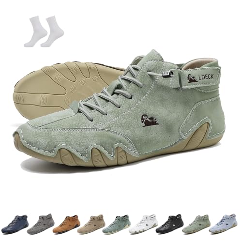 Herren Damen Italienische Handarbeit High Top Slip-On-Stiefel Beck Schuhe Rutschfeste, leichte, atmungsaktive Chukka-Stiefel Lässige Barfuß-Sneaker for Wandern und Autofahren(Light green,38 EU) von LOVEWLVNCL