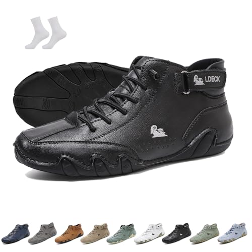 Herren Damen Italienische Handarbeit High Top Slip-On-Stiefel Beck Schuhe Rutschfeste, leichte, atmungsaktive Chukka-Stiefel Lässige Barfuß-Sneaker for Wandern und Autofahren(Schwarz,38 EU) von LOVEWLVNCL