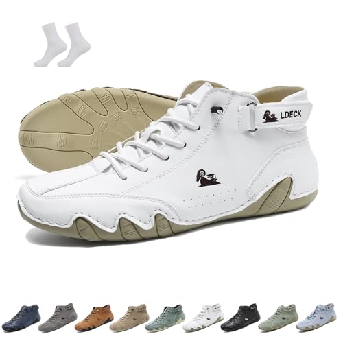 Herren Damen Italienische Handarbeit High Top Slip-On-Stiefel Beck Schuhe Rutschfeste, leichte, atmungsaktive Chukka-Stiefel Lässige Barfuß-Sneaker for Wandern und Autofahren(Weiß,43 EU) von LOVEWLVNCL
