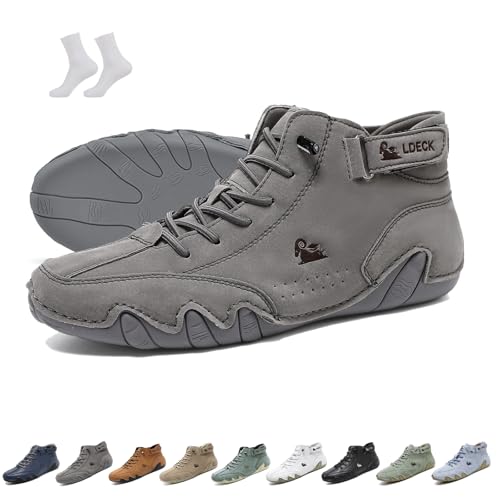 Herren Damen Italienische Handarbeit High Top Slip-On-Stiefel Beck Schuhe Rutschfeste, leichte, atmungsaktive Chukka-Stiefel Lässige Barfuß-Sneaker for Wandern und Autofahren(grau,37 EU) von LOVEWLVNCL