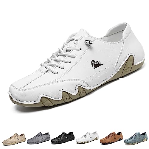 Handgefertigte Wildleder Klettverschluss Hohe Stiefel, Wasserdicht Rutschfeste Atmungsaktive Leichtes Gewicht Barfuß Schuhe Herre, Ganzjahres High Top Stiefel ( Color : White-Low , Size : 42 EU ) von LOVEWLVNCL