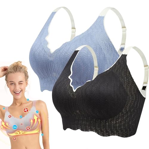 LOVEWLVNCL Elrosoy Jelly Gel Shaping BH, Elrosoy BH, Jelly Gel Support Shaping BH for Frauen – Ganztägiger, zarter Pflege-Comfit-BH (Color : Blue+Black, Size : XXL) von LOVEWLVNCL