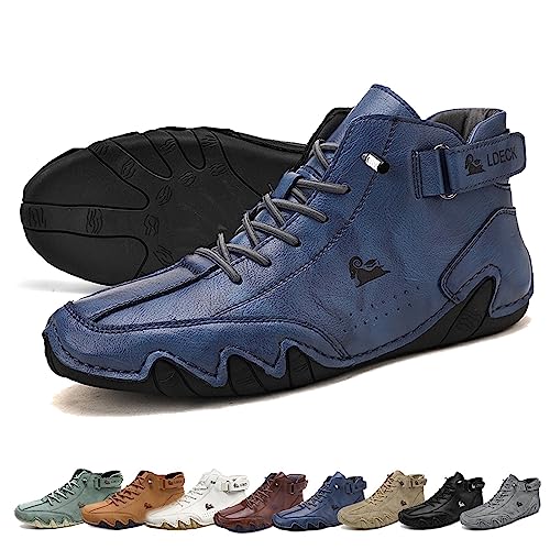 LOVEWLVNCL Handgefertigte Wildleder Klettverschluss Hohe Stiefel, Wasserdicht Rutschfeste Atmungsaktive Leichtes Gewicht Barfuß Schuhe Herre, Ganzjahres High Top Stiefel (Color : Blau, Size : 37 EU) von LOVEWLVNCL