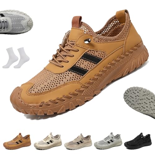 LOVEWLVNCL Orthopädische Slip-On-Wanderschuhe for Herren im Freien, Bequeme, rutschfeste Freizeit-Sneaker mit Fußgewölbeunterstützung, atmungsaktives Mesh Barfuß-Sneaker(Brown,45 EU) von LOVEWLVNCL