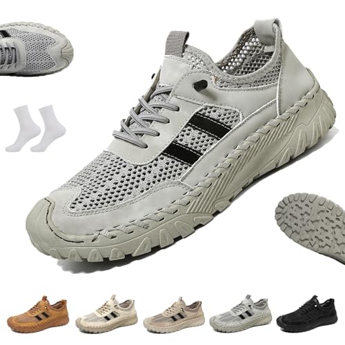 LOVEWLVNCL Orthopädische Slip-On-Wanderschuhe for Herren im Freien, Bequeme, rutschfeste Freizeit-Sneaker mit Fußgewölbeunterstützung, atmungsaktives Mesh Barfuß-Sneaker(Grau,38 EU) von LOVEWLVNCL