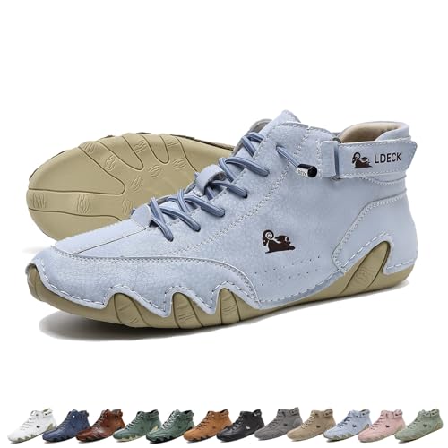 Unisex handgefertigte hohe Stiefel aus weichem Leder, Beck Schuhe wasserdicht, Rutschfest Leicht Atmungsaktiv Chukka-Stiefel Lässige Sneakers zum Fahren und Wandern Barfußschuhe(Color:Light blue,Size: von LOVEWLVNCL