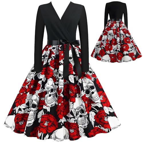 Halloween Kleid Damen,Halloween Kostüm Damen Totenkopf,V-Ausschnitt Langärmiges mit Totenkopf und Rosenmuster,Gothic Kleidung mit Seidenband Schwarz,Kleid Herbst für Partykleid,Tag Der Toten-L Halloween Kleid Damen,Halloween Kostüm Damen Totenkopf,V-Ausschnitt Langärmiges mit Totenkopf und Rosenmuster,Gothic Kleidung mit Seidenband Schwarz,Kleid Herbst für Partykleid,Tag Der Toten-L von LOVEXIU