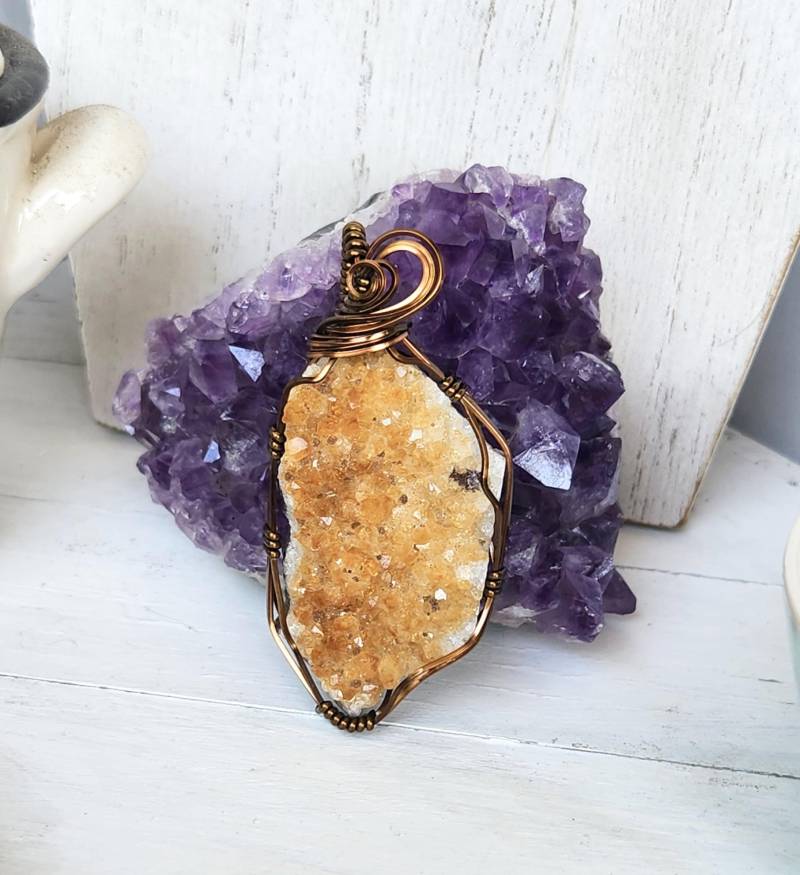 Citrin Cluster Halskette Großer Kristall Geode Anhänger, November Geburtsstein von LOVEnLAVISH