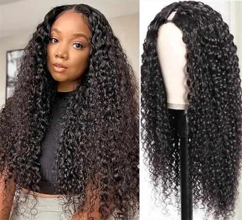 LOVFIR EchthaarperüCken 16 Zoll V Part Wig Human Hair Curly Wigs Human Hair Glueless Wigs For Black Women PerüCke Damen Echthaar NatüRliche Schwarze Farbe von LOVFIR