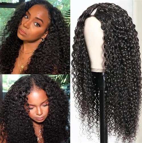 LOVFIR EchthaarperüCken 20 Zoll V Part Wig Human Hair Curly Wigs Human Hair Glueless Wigs For Black Women PerüCke Damen Echthaar NatüRliche Schwarze Farbe von LOVFIR