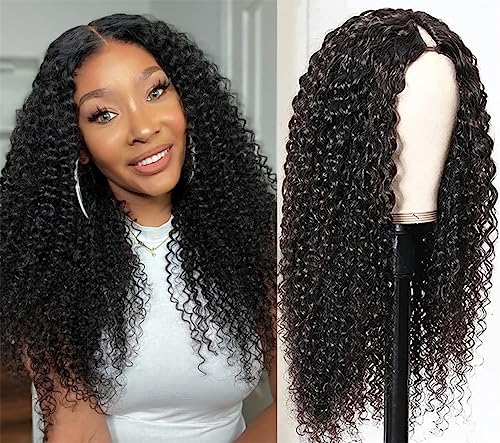 LOVFIR EchthaarperüCken 22 Zoll V Part Wig Human Hair Curly Wigs Human Hair Glueless Wigs For Black Women PerüCke Damen Echthaar NatüRliche Schwarze Farbe von LOVFIR