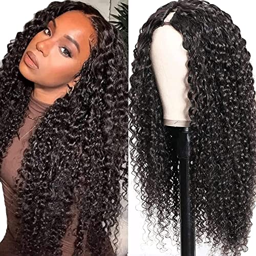 LOVFIR EchthaarperüCken 24 Zoll V Part Wig Human Hair Curly Wigs Human Hair Glueless Wigs For Black Women PerüCke Damen Echthaar NatüRliche Schwarze Farbe von LOVFIR