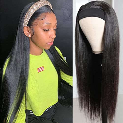LOVFIR Headband Wig Human Hair Straight Human Hair Wigs for Woman Human Hair Glueless None Lace Front Wigs Brazilian Virgin Human Hair Wigs Wear and Go 150% Density Natural Black Color 16 inch von LOVFIR
