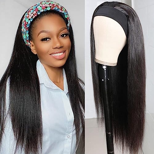 LOVFIR Headband Wig Human Hair Straight Human Hair Wigs for Woman Human Hair Glueless None Lace Front Wigs Brazilian Virgin Human Hair Wigs Wear and Go 150% Density Natural Black Color 22 inch von LOVFIR