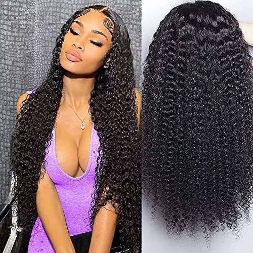 LOVFIR Human Hair Wigs for Women 4x4 Transparent Lace Front Wigs Human Hair Curly Wigs for Women Brazilian Virgin Human Hair Middle Part 150% Density Brazilian Wigs Human Hair 22 Inch von LOVFIR