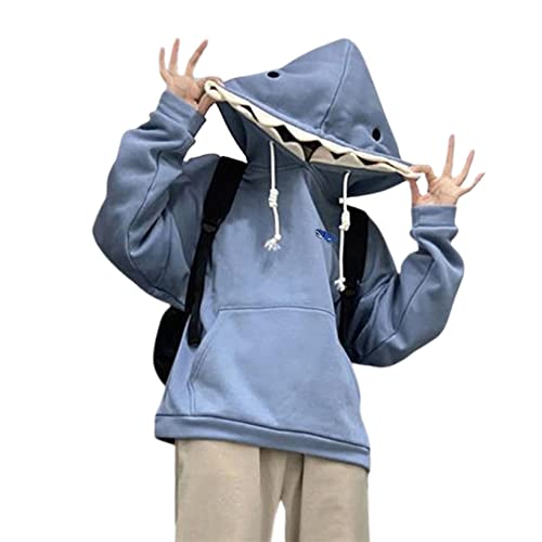 Damen Kawaii Hai Hoodie Niedlich Langarm Kordelzug Pullover Sweatshirt Teenager Mädchen Ästhetisch Oversized Hoodie, blau, Large von LOVHOT