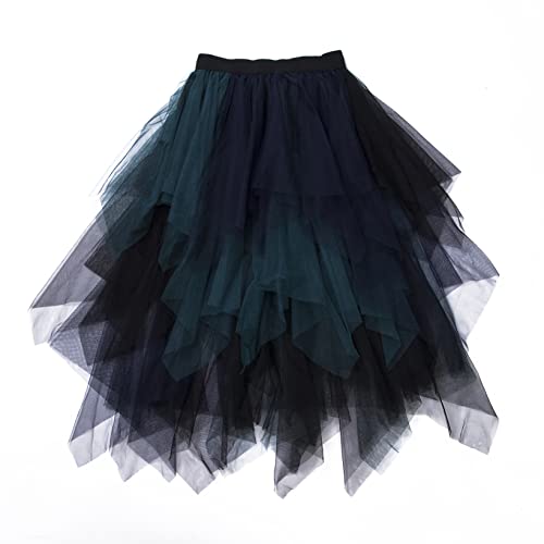 LOVHOT Damen Tutu Tüll Röcke Mesh Stufenrock Abschlussball Party Midi Rock Unregelmäßiger Elastischer Tüll Bubble Rock, blau / grün, Einheitsgröße von LOVHOT