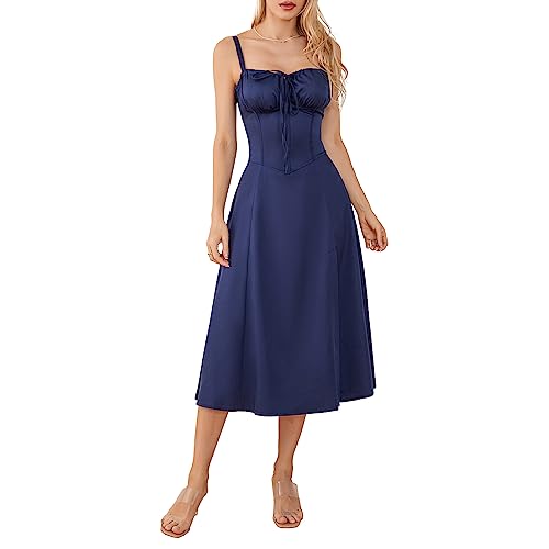 Omen Boho Blumenmuster Maxikleid Vintage Spaghettiträger rückenfreies Korsett Swing Midikleid Y2k Cottagecore Sommerkleid, Blau 1, Small von LOVHOT