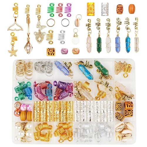 LOVIVER 129pcs Dreadlock Haarschmuck für Zöpfe Haarmanschetten Charme Dekoration Stylish Mode DIY Flechten für Hochzeiten Party -Proms von LOVIVER