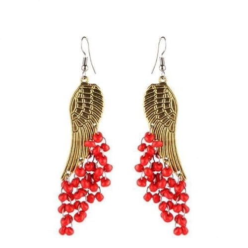 LOVIVER 2 XAngel Design Perlen Quaste Baumeln Tropfen Ohrringe Dame Mädchen Rot von LOVIVER