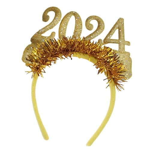 LOVIVER 2024 Frohes Neues Jahr Stirnband Haarbänder Verkleiden Haarschmuck Glitzer Pailletten Haarreifen für Abschlussball Geburtstag Kostüm Geschenk, Gelb von LOVIVER