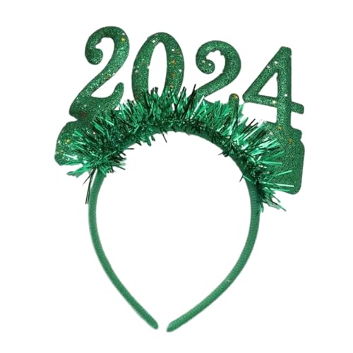 LOVIVER 2024 Frohes Neues Jahr Stirnband Haarbänder Verkleiden Haarschmuck Glitzer Pailletten Haarreifen für Abschlussball Geburtstag Kostüm Geschenk, Grün von LOVIVER