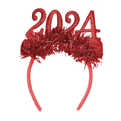 LOVIVER 2024 Frohes Neues Jahr Stirnband Haarbänder Verkleiden Haarschmuck Glitzer Pailletten Haarreifen für Abschlussball Geburtstag Kostüm Geschenk, Rot von LOVIVER