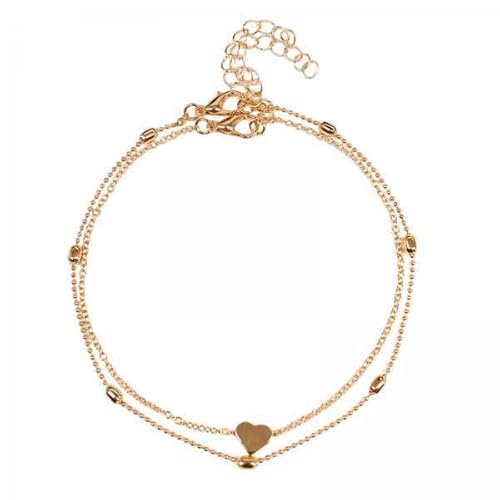 LOVIVER 2xVintage Herzförmige Fußkette Zierlich mit Perle für Strand Urlaub Frauen Golden von LOVIVER