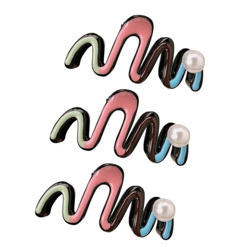 LOVIVER 3er-Pack große gewellte Haarspangen für Damen, Haarklammern für dickes Haar, rutschfeste bunte Haarklammern, Haar-Accessoires, Weiße Perlen von LOVIVER