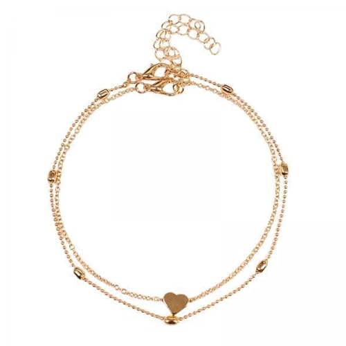 LOVIVER 3xVintage Herzförmige Fußkette Zierlich mit Perle für Strand Urlaub Frauen Golden von LOVIVER