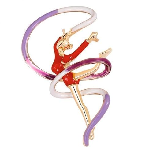 LOVIVER 4xTrendy Emaille Sport Gymnastik Brosche Whirling Girls Ribbon Broschen Rot von LOVIVER