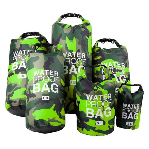 LOVIVER 6 x wasserdichte Trockentaschen, 2 l, 5 l, 10 l, 15 l, 20 l, 30 l, Trockenaufbewahrungstasche für Damen und Herren, für Kajak, Segeln, Angeln, Kanu, Grün von LOVIVER