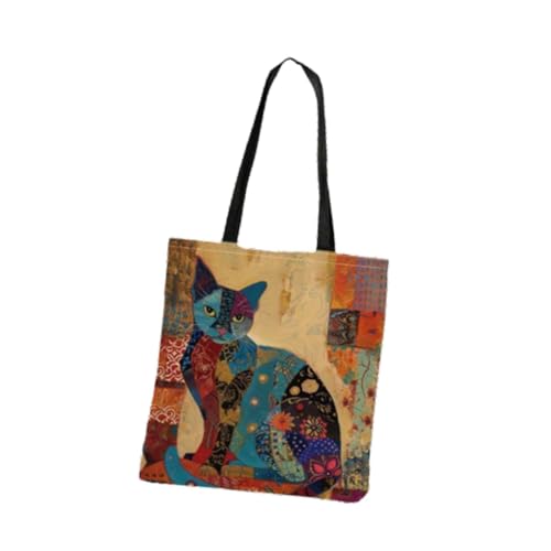 LOVIVER Canvas-Einkaufstasche, modische Umhängetasche für Damen, für Frühling, Reisen, Sommer, Pendeln, Vorderseite Der Katze von LOVIVER