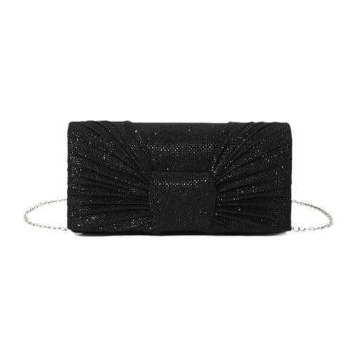 LOVIVER Clutch mit Schleife und Plissee und Glitzer, Umhängetasche für Abendessen, Partys und Abende, Schwarz von LOVIVER