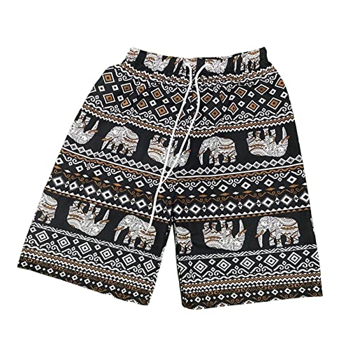 LOVIVER Damen Herren Strand Shorts Hippie Shorts Kleidung Kordelzug Kleidung Mode Bademode Thailand Elefant kurze Hose für Party Reisen Wandern, BRAUN von LOVIVER