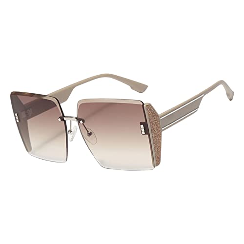 LOVIVER Damen-Sonnenbrille, quadratische Sonnenbrille, trendige, getönte, rahmenlose Brille, strapazierfähiger, ultraleichter Rahmen, übergroße Sonnenbrille, Brauner Rahmen von LOVIVER