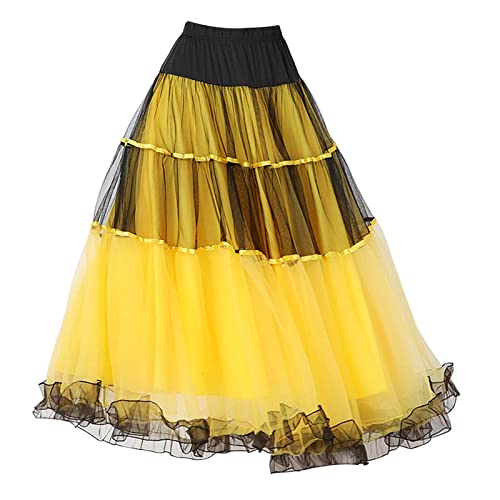 LOVIVER Eleganter Ballsaal Latin Dance Rock Klassische Damen Flamenco Waltz Stage Performance Latin Dress Long Swing Stufenrock, GELB von LOVIVER