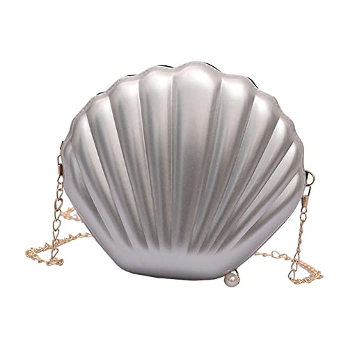 LOVIVER Frauen Muschelform Umhängetasche Tote Reißverschluss Geldbörse mit abnehmbarer Kette Satchel Clutch Handtaschen für Abend Reisen Hochzeit im Freien, ARGENT von LOVIVER