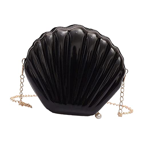 LOVIVER Frauen Muschelform Umhängetasche Tote Reißverschluss Geldbörse mit abnehmbarer Kette Satchel Clutch Handtaschen für Abend Reisen Hochzeit im Freien, Schwarz von LOVIVER