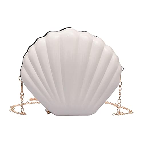 LOVIVER Frauen Muschelform Umhängetasche Tote Reißverschluss Geldbörse mit abnehmbarer Kette Satchel Clutch Handtaschen für Abend Reisen Hochzeit im Freien, Weiß von LOVIVER