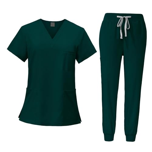 LOVIVER Frauen Uniform Scrubs Set Krankenschwester Top Hosen Female Scrub Set Kleidung Arbeitskleidung, Dunkelgrün, l von LOVIVER