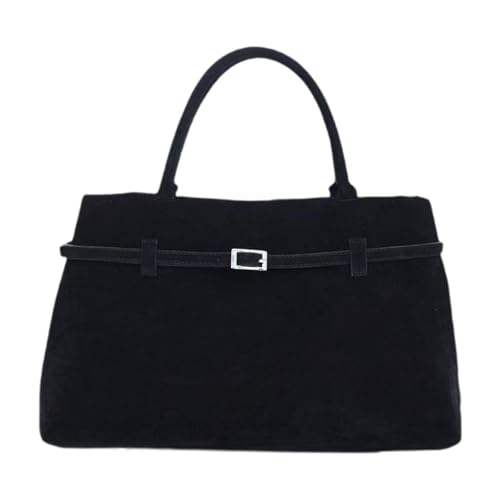 LOVIVER Frauen Wildleder Einkaufstasche Hobo Handtasche Wildleder Geldbeutel für Urlaubsreise Arbeitsschule, Schwarz von LOVIVER