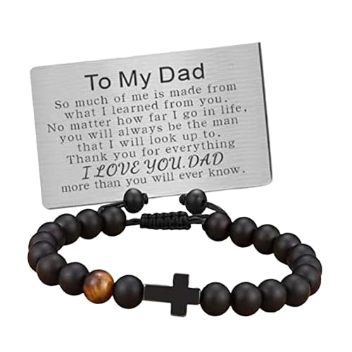 LOVIVER Herren-Perlenarmband mit gravierter Tag-Karte, verstellbares Strang-Steinperlen-Armband für Männer, Vater, Ehemann, Sohn, Geschenke, zu MEINEM DAD-Karte von LOVIVER