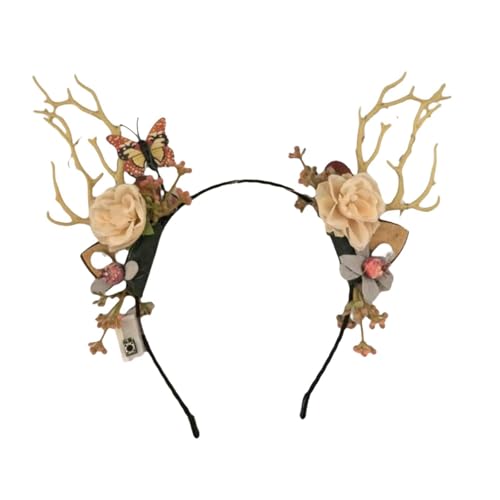 LOVIVER Leuchtendes Hirschgeweih-Stirnband mit Blumen für die Feiertage, Cosplay, Foto-Requisite von LOVIVER