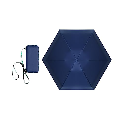 LOVIVER Mini-Regenschirm, kompakter -Regenschirm mit Aufbewahrungsbox, Kleiner Regenschirm, rostfrei, Fiberglas-Rippen mit 6 Rippen, 6 Faltbare, Dunkelblau von LOVIVER